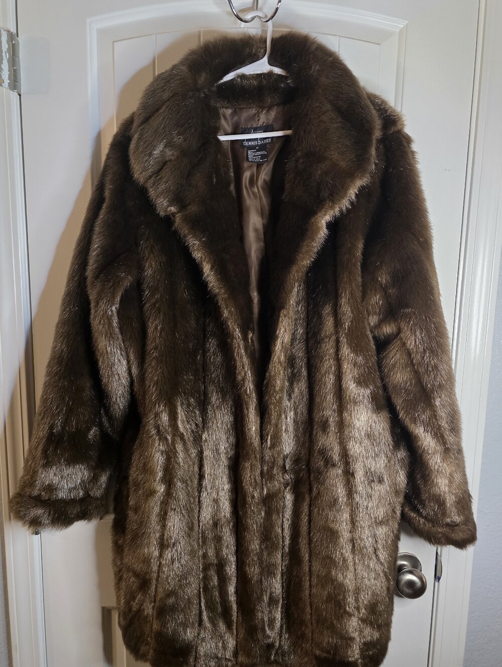 Dennis Basso Rich Brown Faux Fur Trench Coat NEW EXCELLENT CONDITION 1X